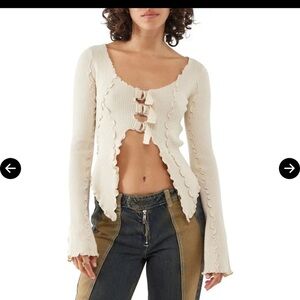 Cream Ribbed Cutout Buckle Top | Y2K Fairycore**